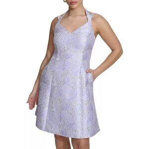 138$ kensie Women's V-Neck Jacquard A-Line Mini Dress Size 6 Bright Purple